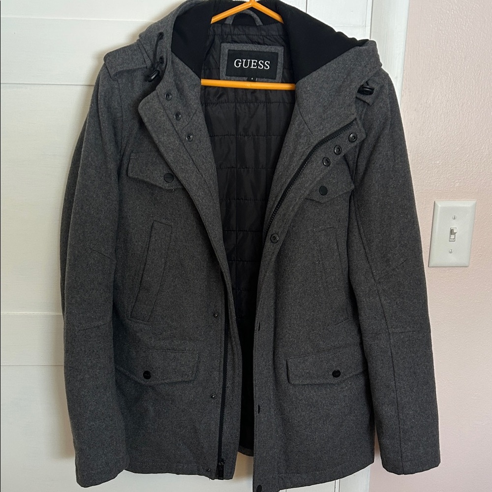 GUESS Men's Charcoal Military Jacket Small